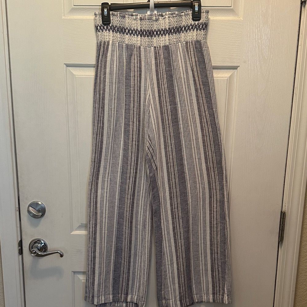 Striped High-Waist Wide Leg Pants - Blue & White Beachy Coastal Vacation Size L